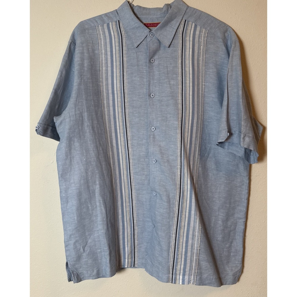 Havanera Co. Mens Hawian Linen Blend Blue Shirt XL/TG Summer  Beach Parties